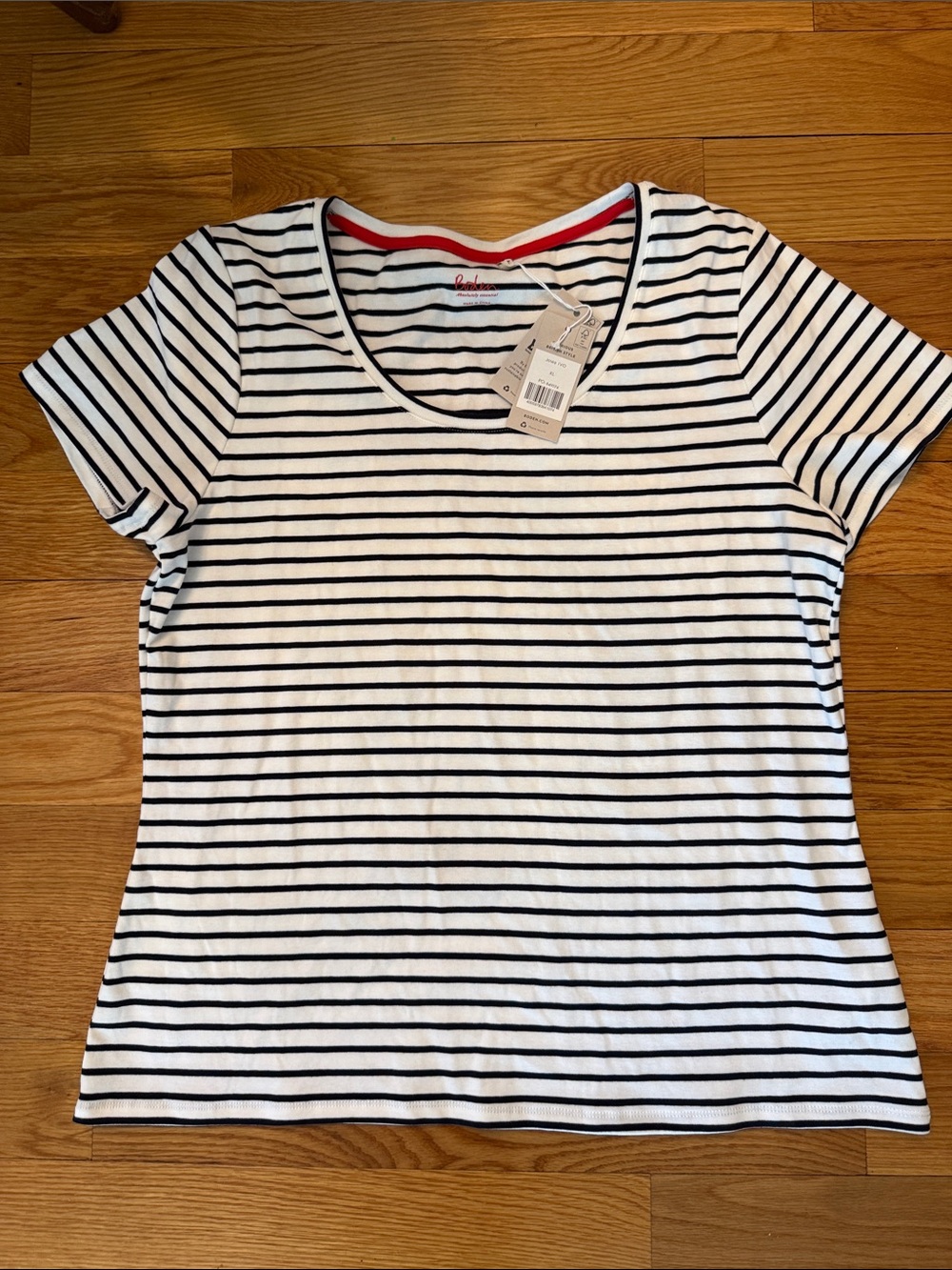 Boden White Tee with Navy / Black Stripes short sleeve extra large xl new tags